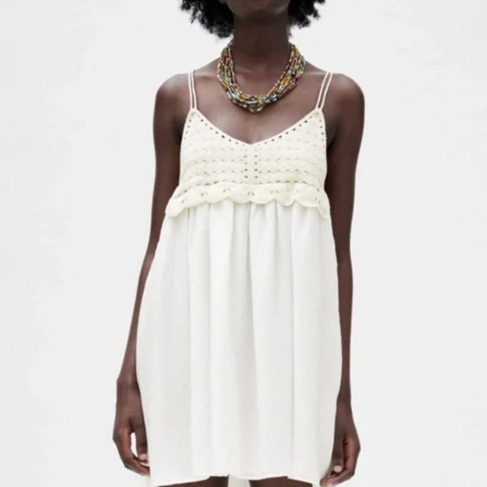 White flowy crochet zara dress